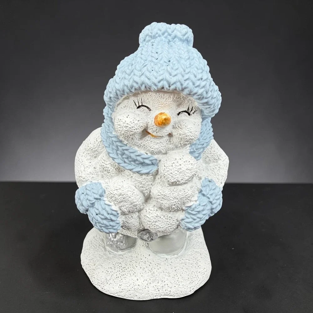 Encore Snow Buddies Snowman Figurine Blue Knit Hat Scarf Mitten Winter Christmas